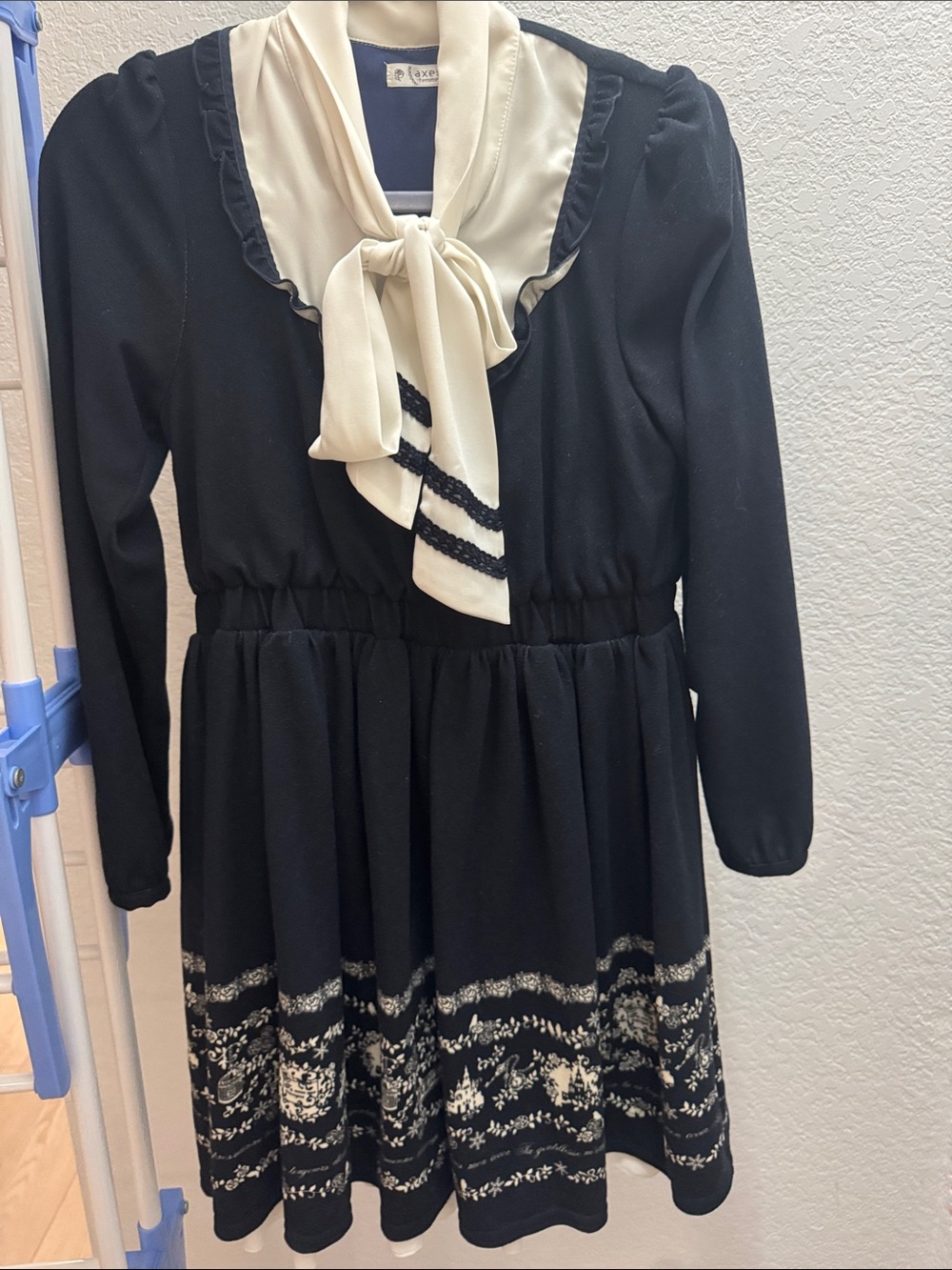 Black and Cream Girls' Bow-Tie Collar Dress